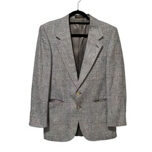 Bachrach Mens Grey Glen Plaid Two Button Blazer Sport Coat Jacket Size 38R Retro